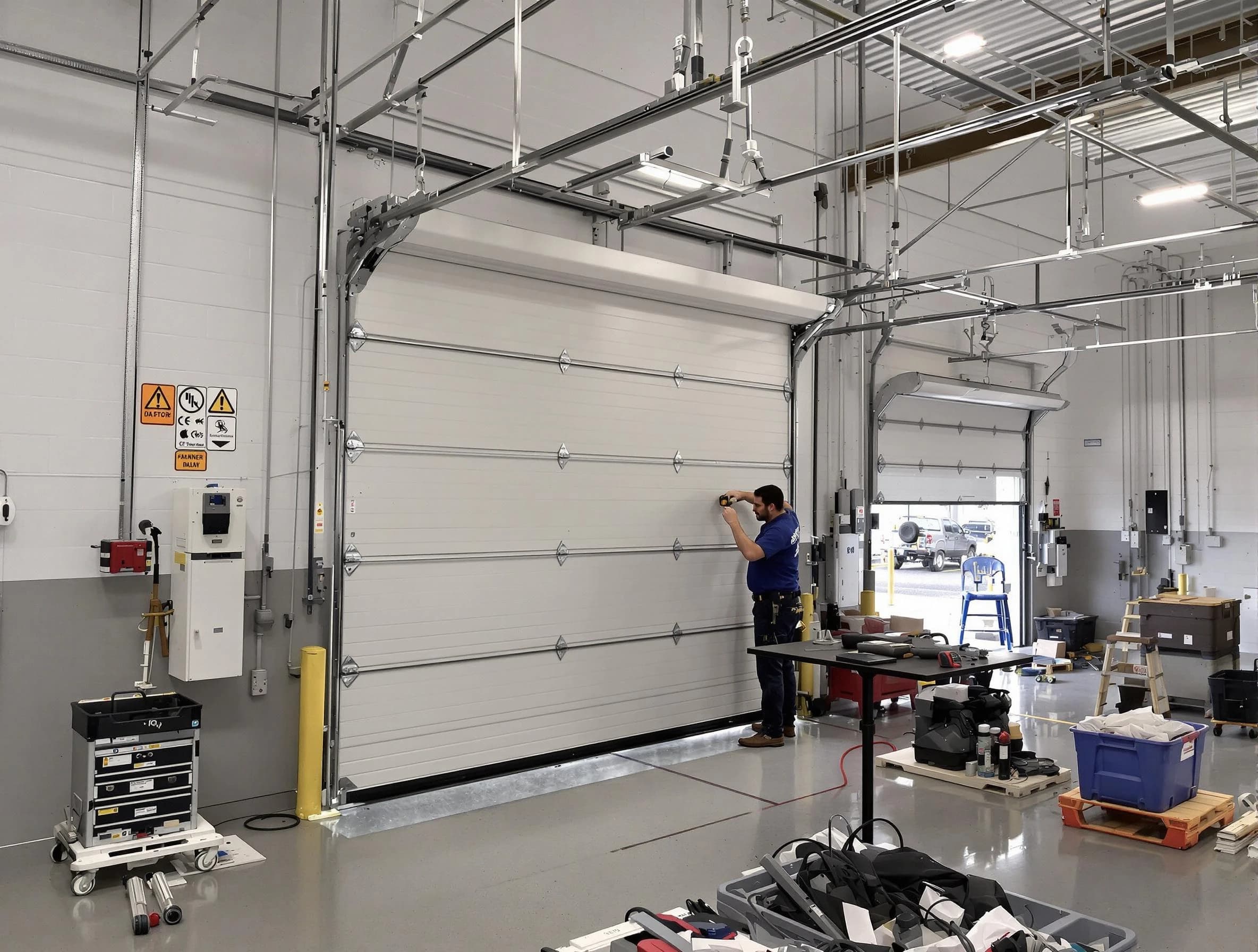 Commercial garage door repair being performed by Fairburn Garage Door Repair expert in Fairburn