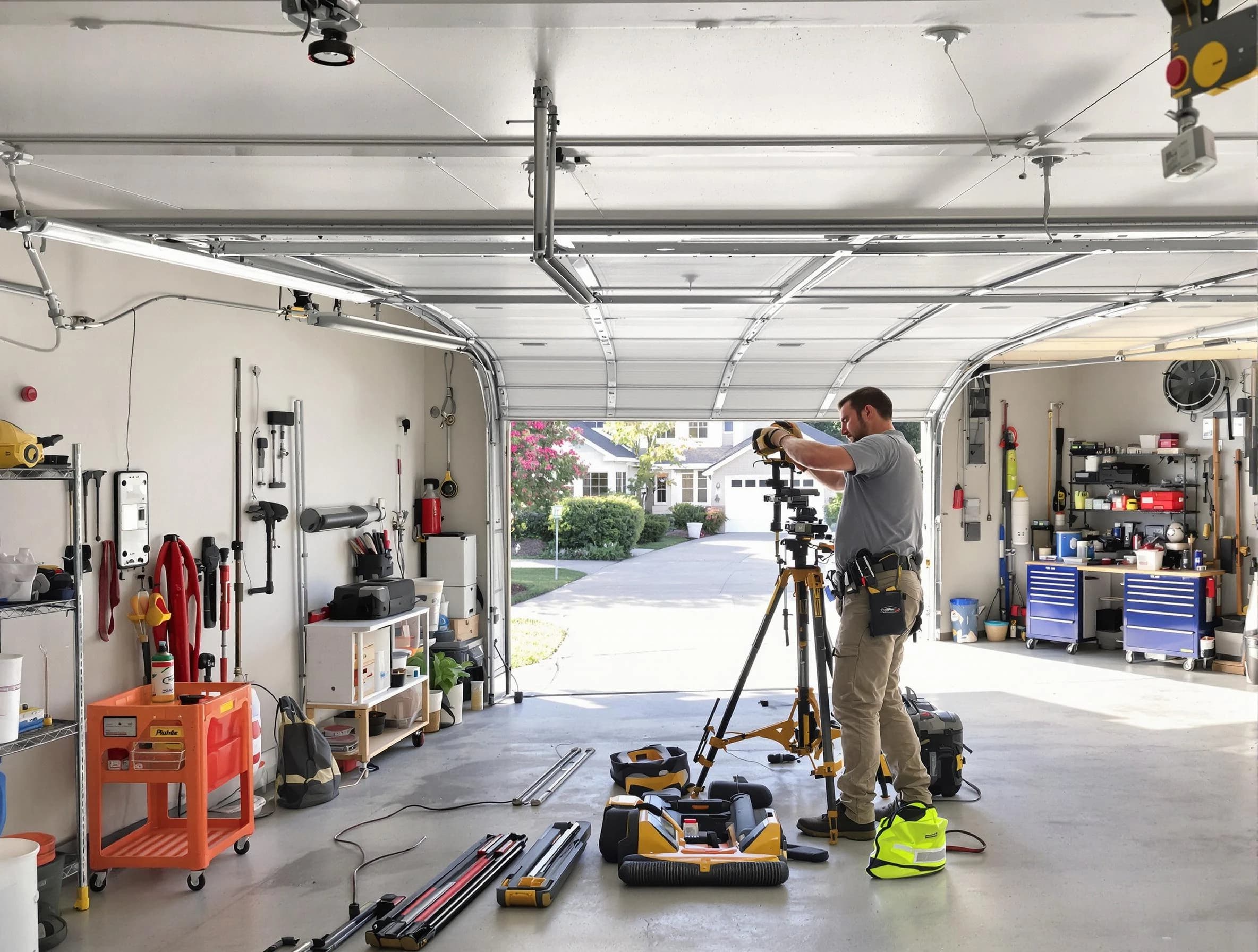 Fairburn Garage Door Repair specialist performing laser-guided track alignment in Fairburn