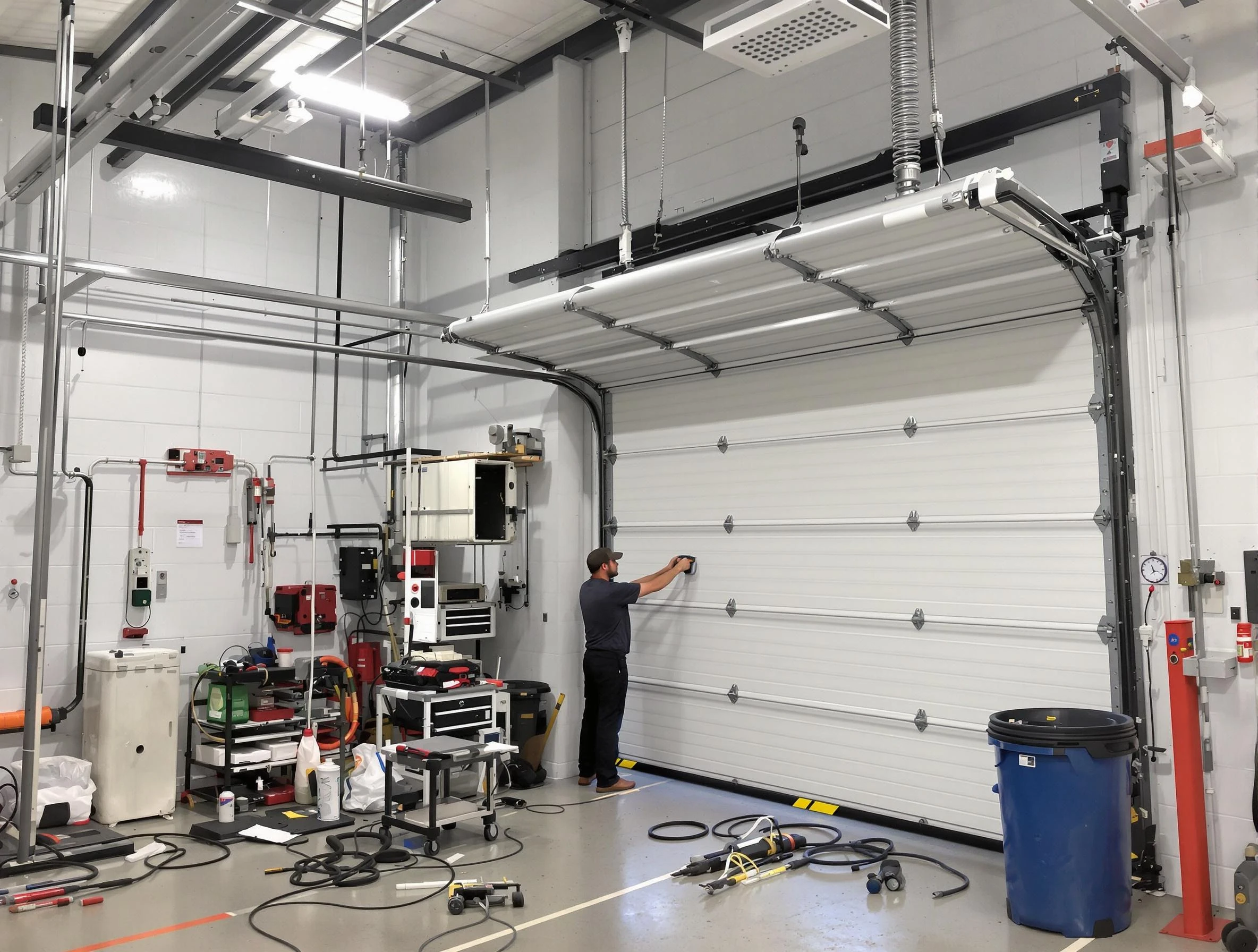 Fairburn Garage Door Repair certified technician performing commercial door repair at a Fairburn business facility