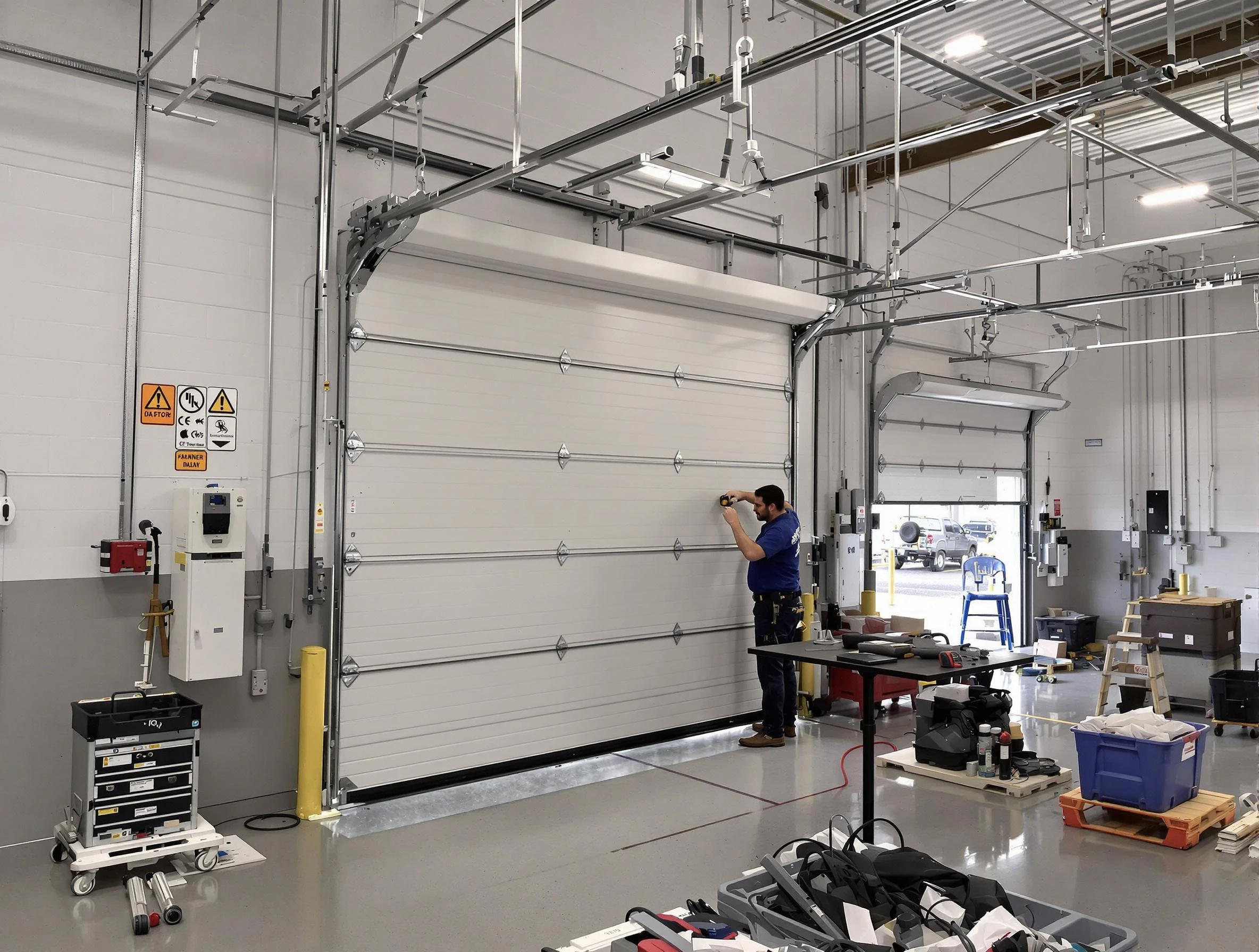 Commercial garage door repair being performed by Fairburn Garage Door Repair expert in Fairburn
